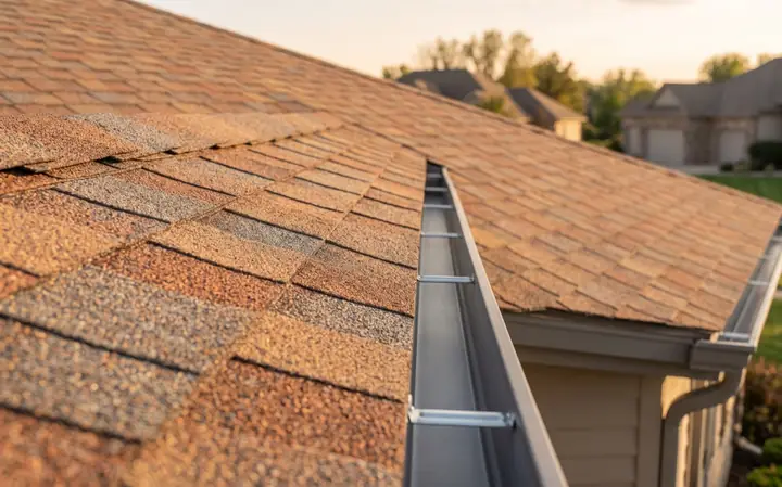 Architectural asphalt shingles freshly installed on a sloped roof